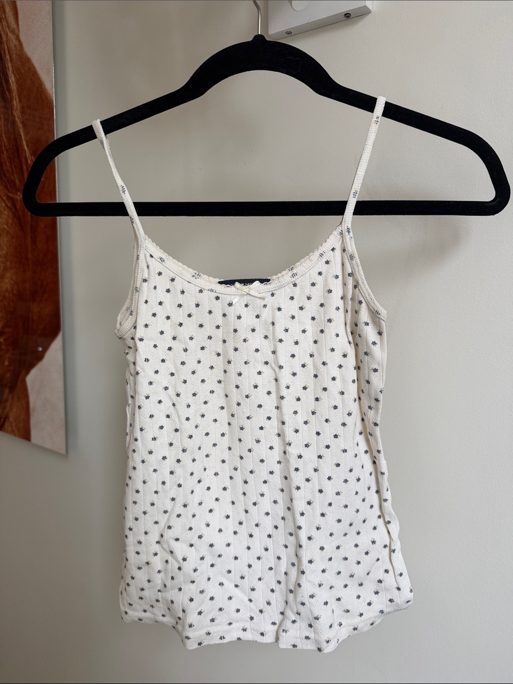 Brandy Melville Cream Floral Ribbed Camisole
